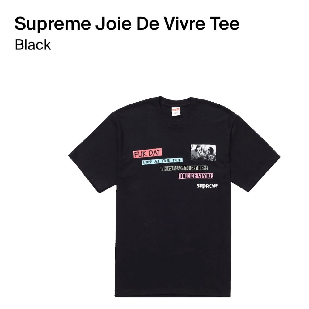 Supreme Black Joie De Vivre Mens XL Graphic Tee Shirt